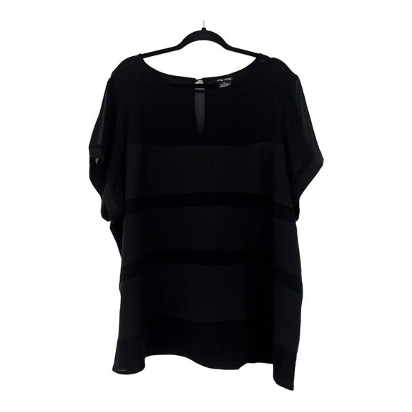 City Chic Size XL Mixed Media Sheer Black Stripe Print Short Sleeve Blouse - Picture 1 of 4